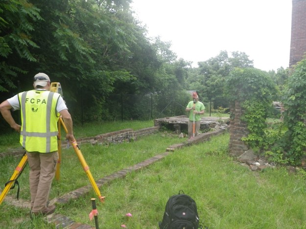 FCPA archaeologists establish grid for 2019 archaeological investigation.