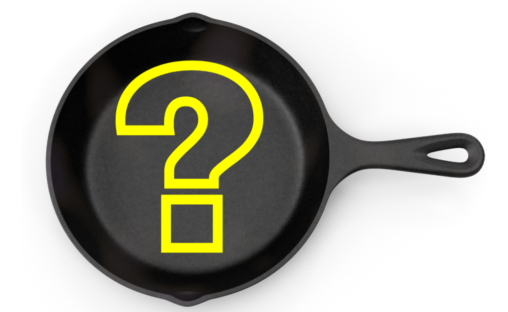 an image of a frying pan with a yellow question mark on top of it