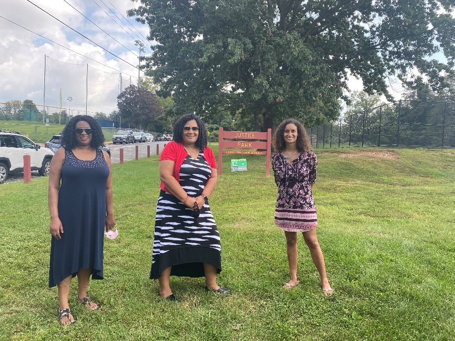 Jai Cole, Lydia Lawrence and Karen Campblin at Justice Park